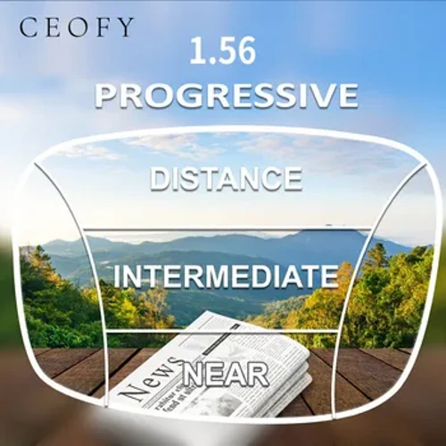 Lentes multifocais progressivas com índice 1.56, lentes de prescrição para miopia e hipermetropia, lentes curtas e distantes