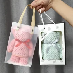 Bär Form Handduch Warp Gestréckte Korall Samt Ananas Gitter Soft Absorbent Vakanz Hand Kaddo