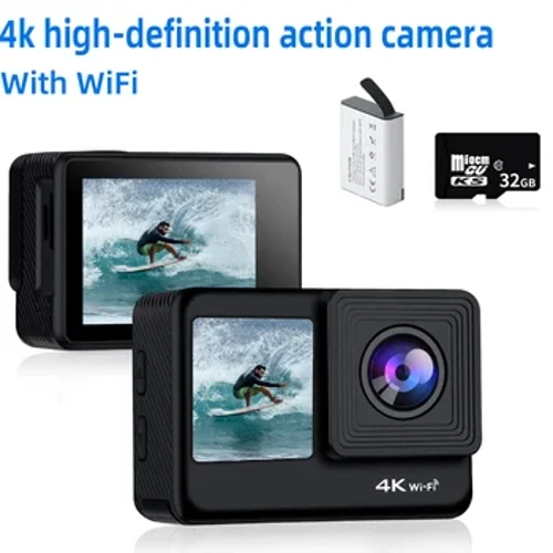 Camera Gweithredu 4k WiFi Sgrin Ddeuol Ultra HD 30M Camera Tanddwr Camera dal dŵr Pecynnau Affeithwyr ar gyfer Beic Helmet