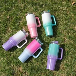 40oz Botol Termos Stainless Steel Cangkir Termal Menjaga Dingin dan Panas Botol Air dengan Pegangan Rainbow Thermal Mug Mobil Anti Bocor