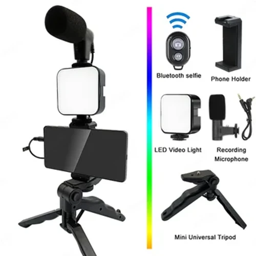 Handyhalter, Fotobeleuchtung, Smartphone-Video-Kit, Mikrofon, LED, Selfie-Stativ, Aufnahmegriff, tragbarer Stabilisatorhalter