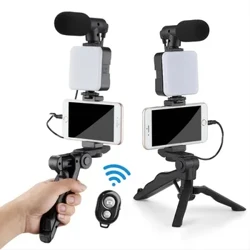 Kit Vlogging Smartphone Gyda Deiliad Ffôn Tripod Microffon Mini LED Llenwch Ysgafn Cychwyn Ar Gyfer TikTok Fideo Live Stream YouTube