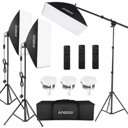 Zestaw oświetlenia studyjnego Andoer Softbox 85W 2800K-5700K Światło LED*3+50x70cm Softbox*3+2M Statyw oświetleniowy*3+pilot zdalnego sterowania*3+Wysięgnik +torba