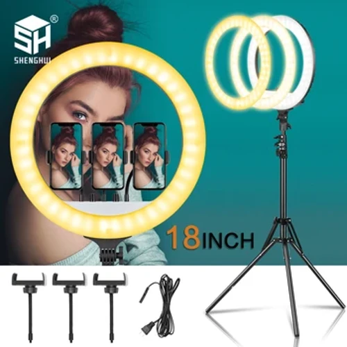 18 Inch LED Ring Light Kit Ring Lamp Photo Light Ring kanggo YouTube Makeup Studio Photography Ringlight karo Light Stand