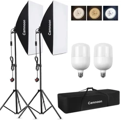 CAMNOON Studio Light komplektas Softbox apšvietimas 105W LED šviesa*2+50x70cm Softbox*2+2M šviesos stovas*2+nešimo krepšys studijos gaminio nuotraukai