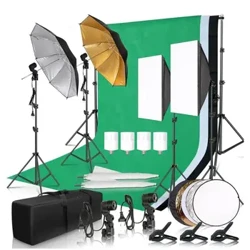 Fotografie Fotostudio Softbox Verlichting Kit Met 2.6x3M Achtergrond Frame 3 stks Achtergronden Statief Reflector Board 4 Paraplu