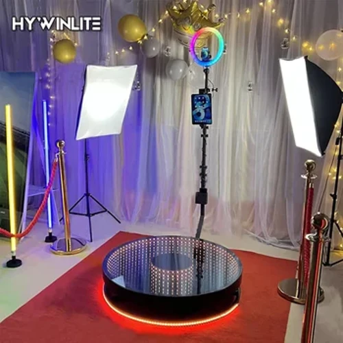 EU form 360 Photo Booth LED Glass 360 Degrees Rotating Picture Selfie Magic Automatic Video Booth для вясельных мерапрыемстваў