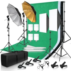 Photography Lighting Kit 2x3M Photo Background Backdrops Soft Umbrella Softbox Light Stand Portable Bag Para sa Photo Studio Shoot