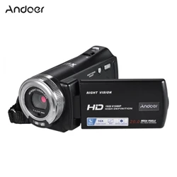 Andoer V12 1080P Full HD videokamera 16X digital zoom bærbart videokamera Night Vision Ansigtsgenkendelse videokamera