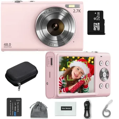 Camera Digidol 2.7K Camera Vlogging Autofocus HD 48MP gyda Camera Camcorder Sgrin Fawr 2.8" ar gyfer Ffotograffiaeth i Oedolyn Bach