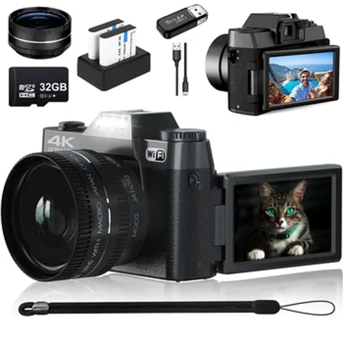 Ceamara Grianghrafadóireachta Digiteach 48MP 4K WIFI Camcorder Gréasáin Taifeadán Físeáin Sean Vlog YouTube Ceamara Súmála Digiteach 16X 3" Scáileán Smeach