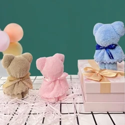 Toalha de urso fofa para presentes, veludo coral, criativo, casamento, lavagem do rosto, toalha de banho super absorvente, pano macio, presente de festival