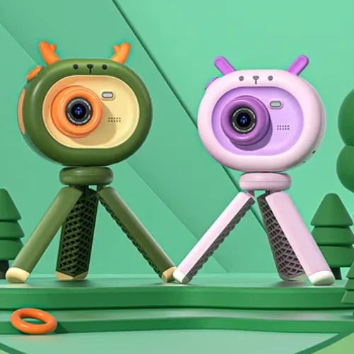 Crianças bonitos câmera digital dos desenhos animados com tripé micro brinquedo cordão crianças selfie portátil criança vídeo presentes de férias para menina menino
