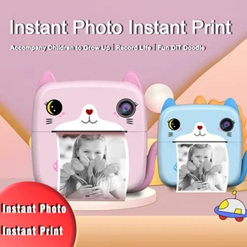 Digital Children Camera Instant Print Photo na may Thermal Paper Selfie Video Digital Camera Mga Cartoon na Laruan para sa Mga Batang Babae Mga Lalaking May edad 3+