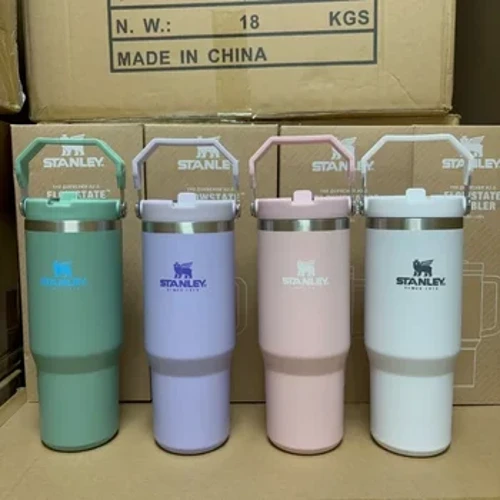 Tymbl Stanley 30 owns gyda Handle Llewpard Tumbler gyda Straw Lids Coffi Dur Di-staen Cwpan Termos Mygiau Car Cwpan Gwactod