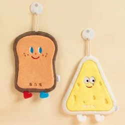 Asciugamano coreano simpatico cartone animato appeso al pane, al formaggio, alla ciambella, da cucina, ad asciugatura rapida, in velluto corallo addensato