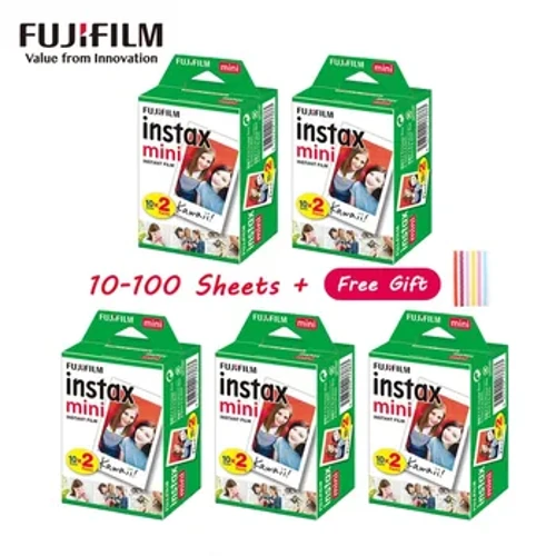 10/20/40/50/100/200 Taflenni Fujifilm instax Mini 11 12 9 7+ 90 3 Inch White Edge Films Instant Mini Camera Camera 25 Photo Paper FUJI