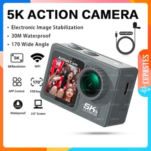 CERASTES Action Camera 5K 4K 60FPS WiFi Anti-shake Dual Screen 170° Wide Angle 30m Waterproof Sport Camera na may Remote Control