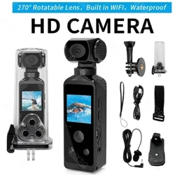 Camera Gweithredu Poced 4K HD 270 ° Camera Chwaraeon Mini Wifi Rotatable gydag Achos Diddos ar gyfer Recordydd Gyrrwr Beic Teithio Helmed