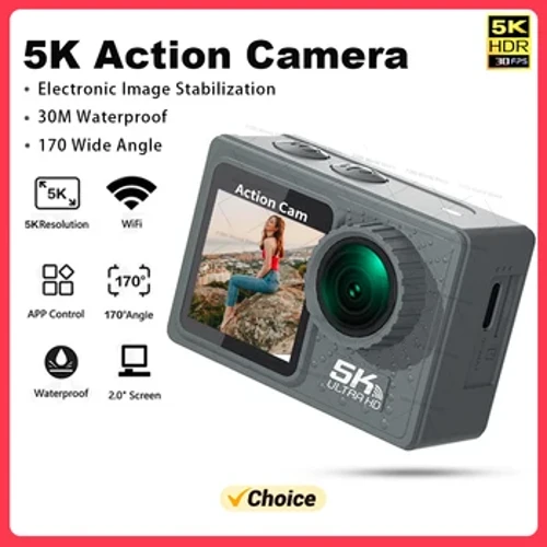 2024 Camera hành động MỚI 5K 4K 60FPS WiFi chống rung Màn hình kép 170° Góc rộng 30m Camera thể thao chống nước có điều khiển từ xa