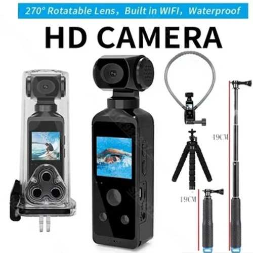 Camera hành động bỏ túi 4K Ultra HD 270 ° Xoay được Vlog Wifi Mini Cam thể thao Vỏ chống nước Mũ bảo hiểm Du lịch Trình điều khiển xe đạp Đầu ghi