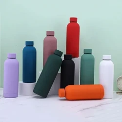 1 adet Termos Bardak 350 ML/500 ML/750 ML Çift Duvar Paslanmaz Çelik Şişe Kauçuk Boya Açık Spor Küçük Ağız Su Isıtıcısı Su Bardağı