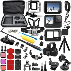 Aksesoris Kit untuk Gopro Hero 12 11 10 9 Hitam Membawa Tas Tahan Air Housing Case Tripod Set untuk Go Pro Hero12 Hero11 10 9