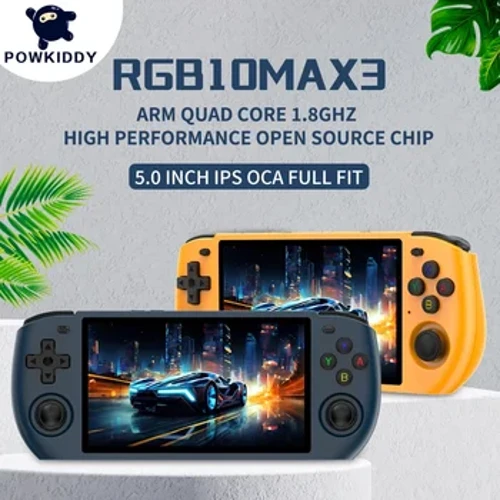 Novo powkiddy rgb10 max3 5.0 Polegada 1280*720 ips tela retro vídeo console de jogos portátil open source linux jelos presentes das crianças