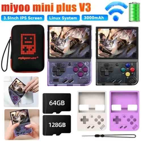 Для партатыўнай гульнявой кансолі Miyoo Mini Plus V3 Retro, 3,5-цалевы экран IPS HD, 3000 мАг, Wi-Fi, 20000+ гульняў, сістэмных відэаплэераў Linux