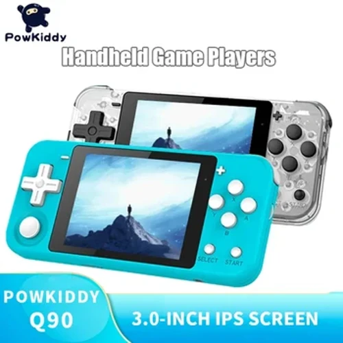 POWKIDDY Q90 3 collu IPS ekrāna rokas konsole atvērtā pirmkoda Linux sistēmas 3D spēļu atskaņotāji 16 simulatori Retro PS1 konsoles