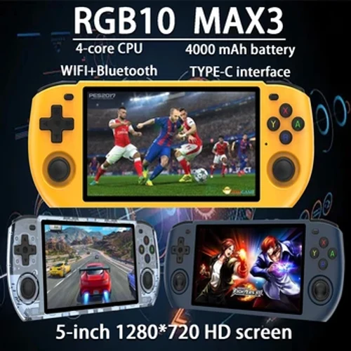 Console de jogos portátil rgb10 max3, console de videogame portátil com tela grande de 4 núcleos e 5 polegadas, 64-128g, 10000 + jogos, psp portátil
