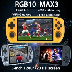 وحدة تحكم ألعاب محمولة RGB10 MAX3 مفتوحة المصدر 4-core 5 بوصة عالية الدقة وشاشة كبيرة لألعاب الفيديو، 64-128 جيجا 10000+ ألعاب PSP محمولة