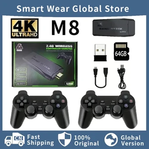 M8 Video Oyun Konsolları 4K 2.4G Çift Kablosuz 10000 Oyun 64G Retro Klasik Oyun Gamepad TV Aile Denetleyicisi PS1/GBA/MD