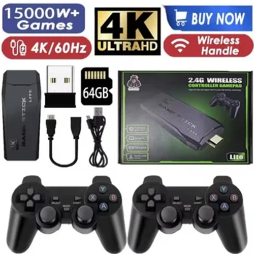 2024 Новая гульнявая прыстаўка 2.4G Двайны бесправадны кантролер Game Stick 4K 20000 гульняў 64GB 32GB Рэтра гульні Для ТБ хлопчыку падарунак