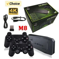 Igeyimu yevidiyo Izitika ze-M8 Console 2.4G I-Dual Wireless Controller Game Stick 4K 10000 imidlalo 64GB Umdlalo we-Retro Wokudonsa Isipho se-Xmas