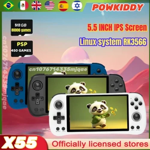 POWKIDDY X55 5.5 INCH Retro Handheld Draagbare Video Game Consoles Linux Systeem TV HDMI Retro Speler 512G 90000 Games PSP PS1Gift