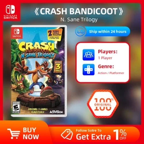 Зделки за игри на Nintendo Switch - Трилогија Crash Bandicoot N. Sane - Физички картриџ за игри