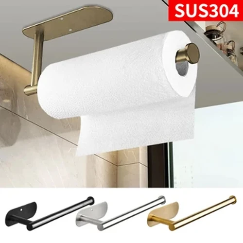 Porte-serviettes en papier toilette adhésif en acier inoxydable, support de rouleau de papier de cuisine, salle de bains, sans poinçon, distributeur de mouchoirs mural