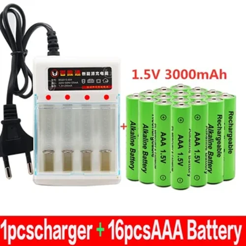 100% नई AAA बैटरी 3000 MAh रिचार्जेबल बैटरी AAA 1.5 V 3000 MAh रिचार्जेबल नई अल्कालिनास ड्रममी + चार्जर