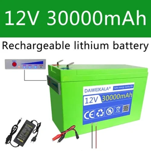 Ceallraí 12V 30Ah Ard-Reatha Tógtha Isteach 30A BMS 18650 Pacáiste Battery Litiam Le haghaidh Battery Feithicle Leictreach 12.6V Charger