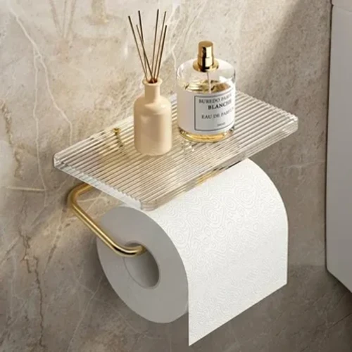 Luxus Gold Toilettepabeierhalter mat Regal Nee Punching Acryl Rollpapierhalter Tissue Hanger Buedzëmmer Accessoiren Buedzëmmer