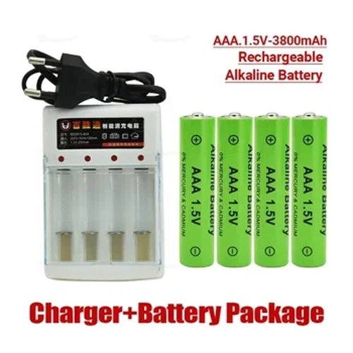 100% Newydd 3800mah 1.5V AAA Batri Alcalïaidd AAA batri aildrydanadwy ar gyfer Remote Control Toy Batery Larwm mwg gyda charger