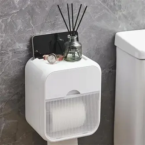 Hindi tinatagusan ng tubig Maginhawang Kahon ng Tissue sa Banyo Walang suntok na Kahon sa Imbakan ng Tissue Mga Supply sa Banyo Lalagyan ng Papel sa Toilet Naka-mount sa dingding