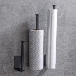 Rollo de papel higiénico autoadhesivo, soporte para colgar en la pared, organizadores de acero inoxidable, estante sin perforaciones para baño, color negro y plateado, t1