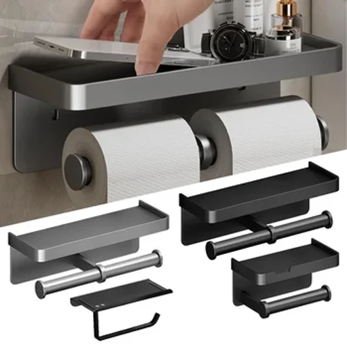 Aluminium legering toiletpapierhouder toiletpapier houder muur gemonteerd wc papieren telefoonhouder plank handdoekrol plank accessoires