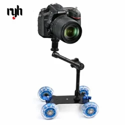 Schreibtisch Dolly+11'' Magic Arm მაგიდის მობილური მოძრავი ვიდეო სარკინიგზო მოციგურავე DSLR კამერის სლაიდერის ტრეკი Dolly Car & Magic Arm