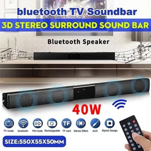 Teledu Bar Sain 40W Siaradwr Cludadwy sy'n gydnaws â Bluetooth Bar sain Bar sain Colofn Di-wifr System Sain Theatr Cartref RCA AUX Ar gyfer PC TV