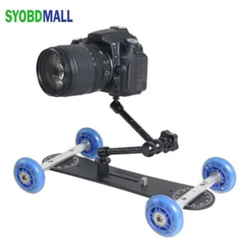 Hợp Kim Nhôm Máy Ảnh SLR Chụp Ảnh Đường Sắt Xe Bốn Bánh Máy Ảnh Để Bàn Yên Tĩnh Xe Đẩy Chân Đế Tripod Trượt Dolly Xe Hệ Thống Đường Sắt