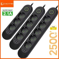 EU Plug AC Outlet Smart Home Multiprise Power Strip Удължителен кабел Електрически контакт Мрежов филтър с USB портове Бързо зареждане