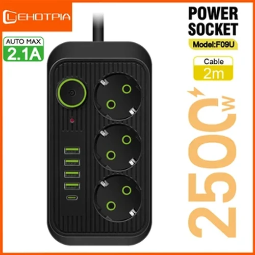 5m EU Plug AC Outlets Multitap Socket Удължителен кабел Електрически разклонител с USB Type C Бързо зареждане Адаптер за мрежов филтър